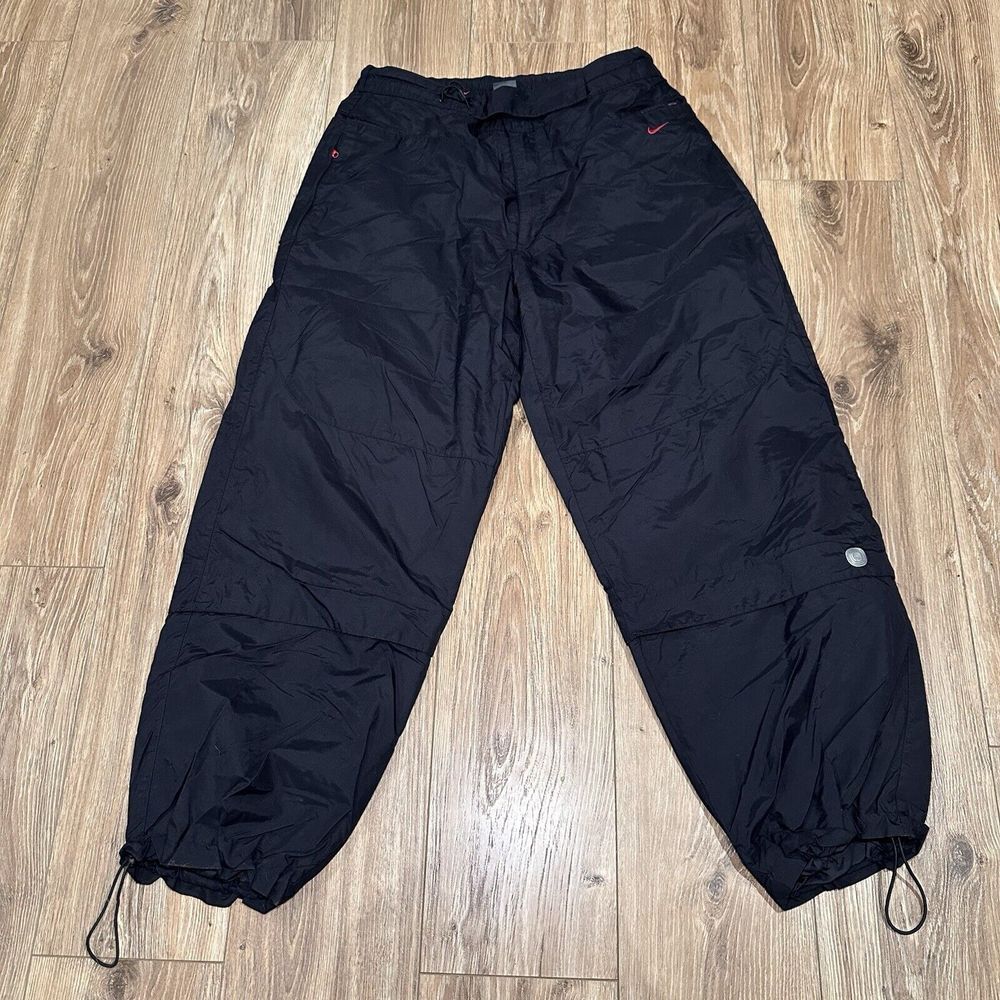 Vintage NIKE WIDE LEG LOOSE SWEATPANTS Leg Pockets Y2K Size XL Black W/red Check
